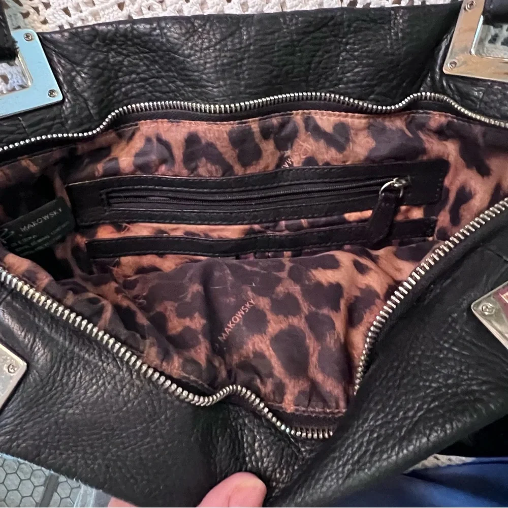 B.MAKOWSKY 100% Luxury Leather Black with Silver Hardware Animal Print Interior